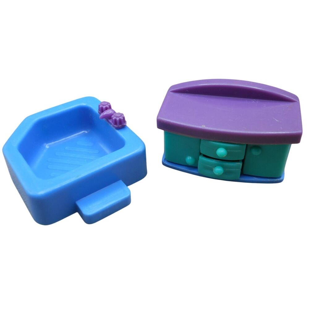 My Happy Family Home Dollhouse Furniture Blue/Purple Lot: Dresser & Tub